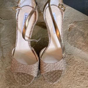 Taupe and gold heeled dress sandals